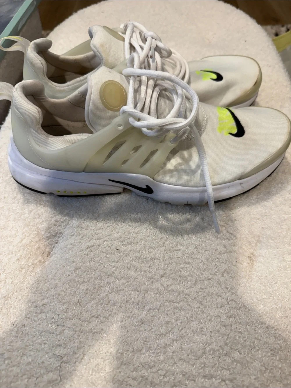 Nike kid’s White Sneakers with Neon Yellow Accents